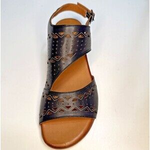Biza Sandal 37 Leather Laser Cut Ladies US 6-6.5 Black Cushioned Sole NWT